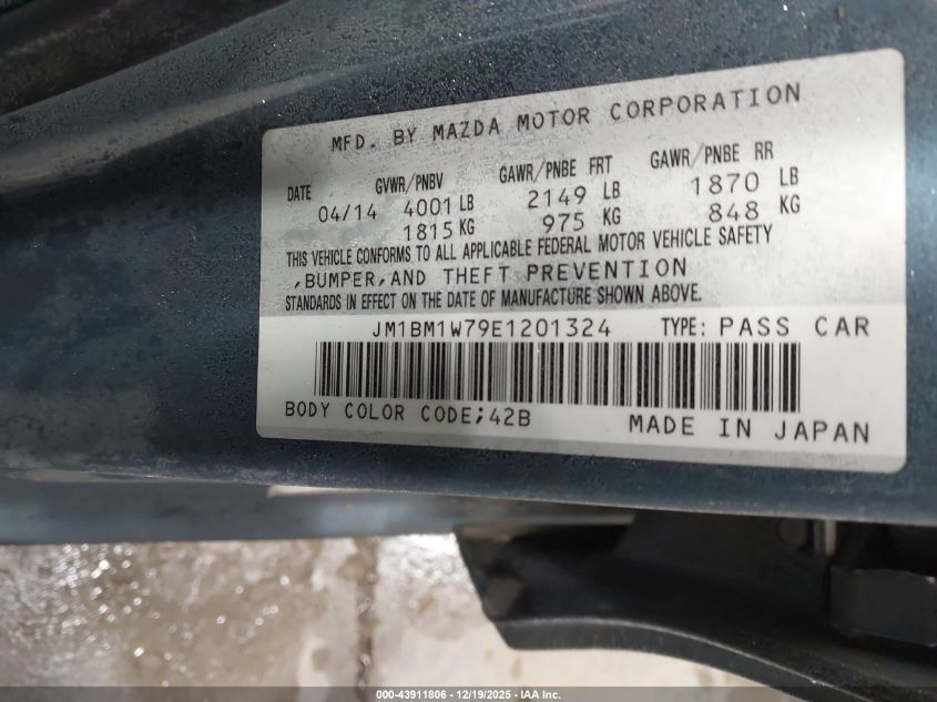 2014 Mazda Mazda3 I Grand Touring VIN: JM1BM1W79E1201324 Lot: 43911806