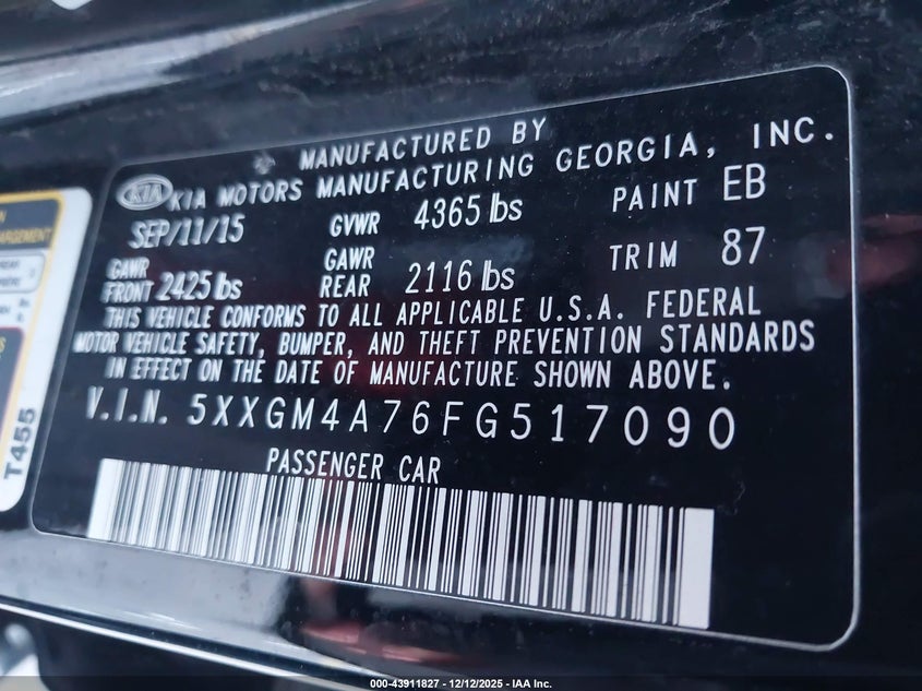 5XXGM4A76FG517090 2015 KIA OPTIMA photo no. 9
