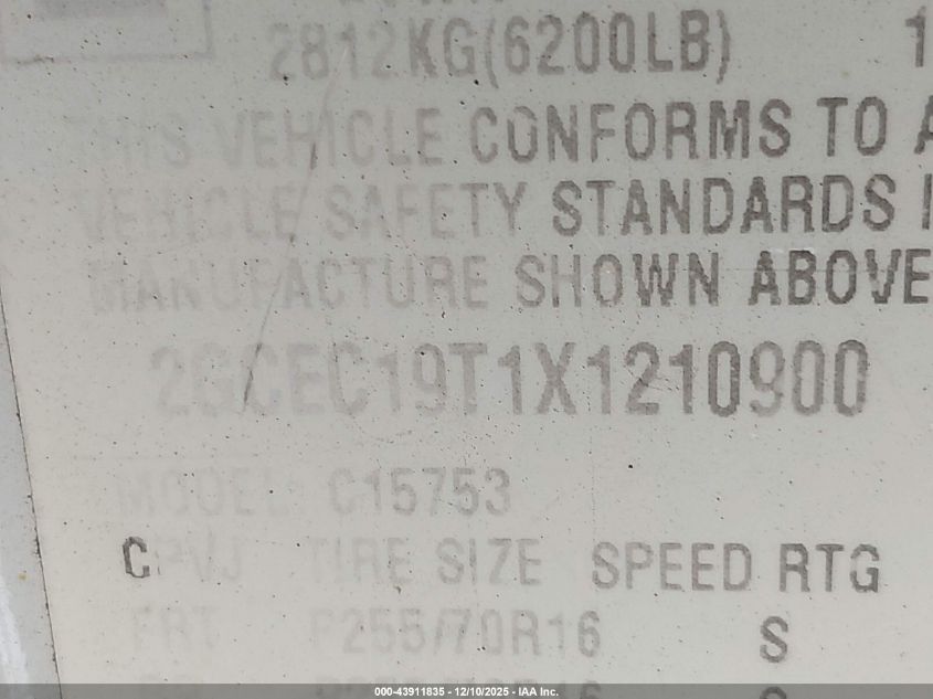 1999 Chevrolet Silverado 1500 Ls VIN: 2GCEC19T1X1210900 Lot: 43911835