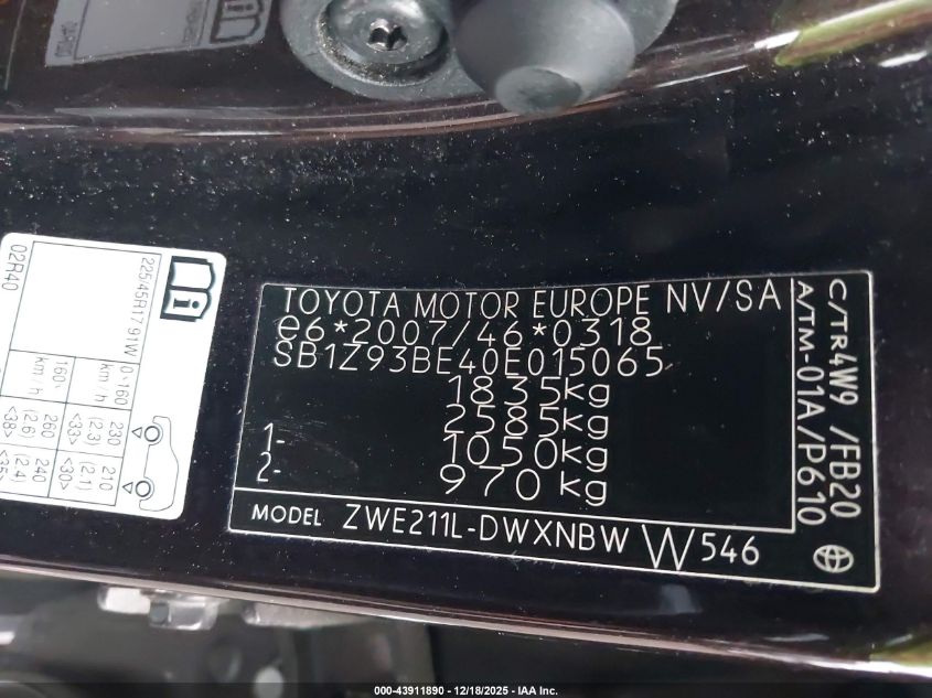 2019 Toyota Corolla (U.s.) VIN: SB1Z93BE40E015065 Lot: 43911890