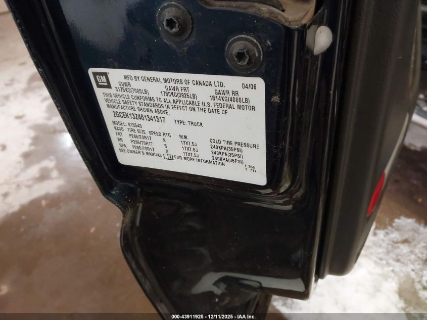 2006 Chevrolet Silverado 1500 Lt1 VIN: 2GCEK13Z461341317 Lot: 43911925