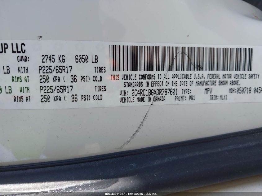 2013 Chrysler Town & Country Touring VIN: 2C4RC1BGXDR787601 Lot: 43911927