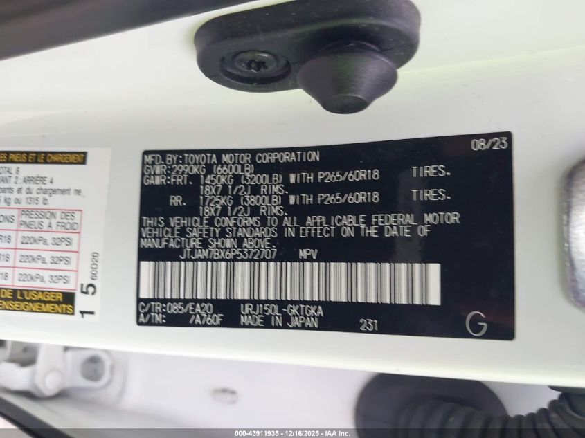 2023 Lexus Gx 460 Premium VIN: JTJAM7BX6P5372707 Lot: 43911935