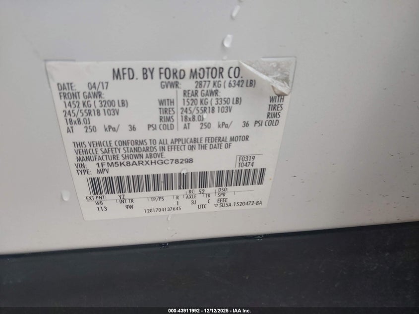 1FM5K8ARXHGC78298 2017 FORD EXPLORER photo no. 9