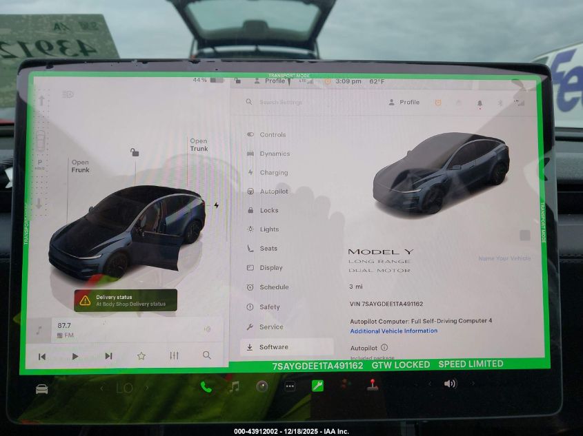 2026 Tesla Model Y Long Range Dual Motor All-Wheel Drive/Long Range Launch Series VIN: 7SAYGDEE1TA491162 Lot: 43912002