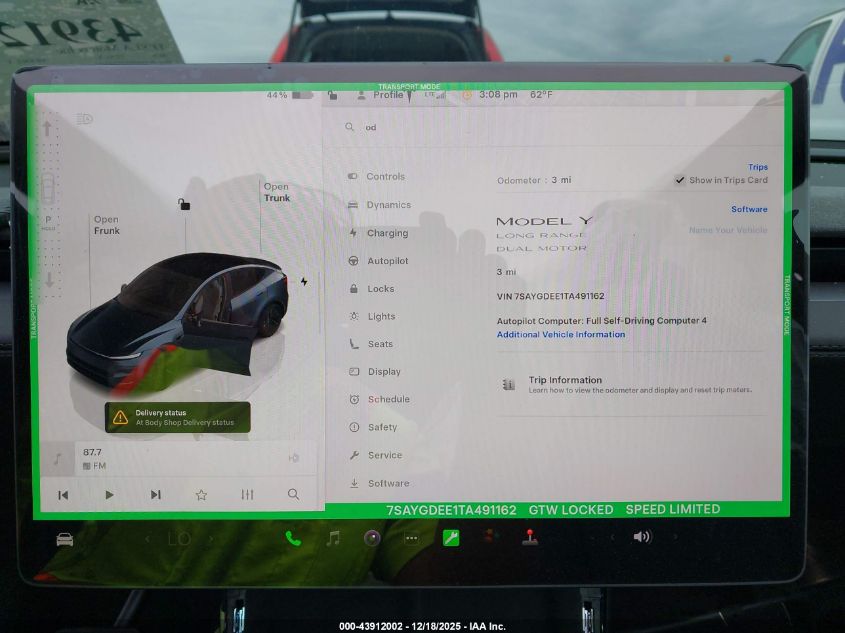 2026 Tesla Model Y Long Range Dual Motor All-Wheel Drive/Long Range Launch Series VIN: 7SAYGDEE1TA491162 Lot: 43912002