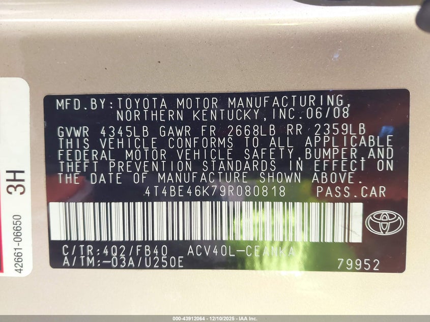 4T4BE46K79R080818 2009 TOYOTA CAMRY photo no. 9