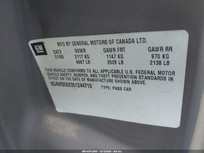 2006 Buick Lacrosse Cxl VIN: 2G4WD582361244719 Lot: 43912085