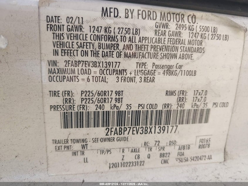 2FABP7EV3BX139177 2011 FORD CROWN VICTORIA photo no. 9