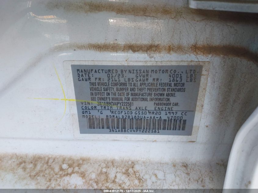 2023 Nissan Sentra Sv Xtronic Cvt VIN: 3N1AB8CV4PY222581 Lot: 43912176