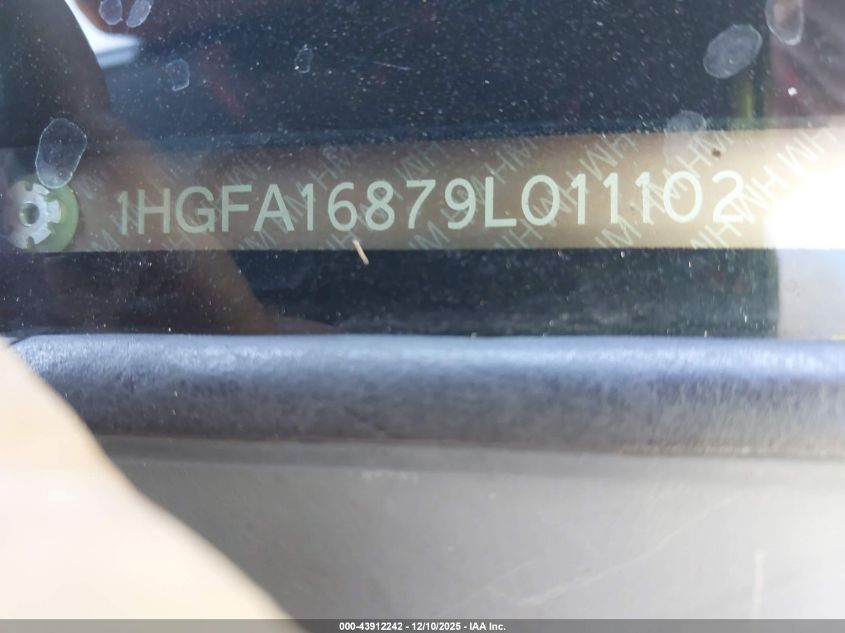 2009 Honda Civic Ex VIN: 1HGFA16879L011102 Lot: 43912242