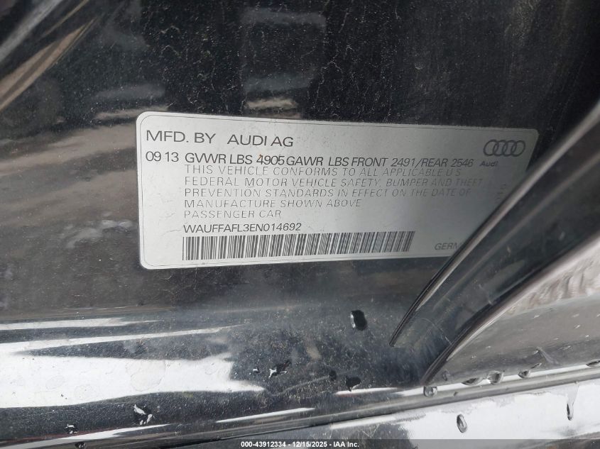 2014 Audi A4 2.0T Premium VIN: WAUFFAFL3EN014692 Lot: 43912334