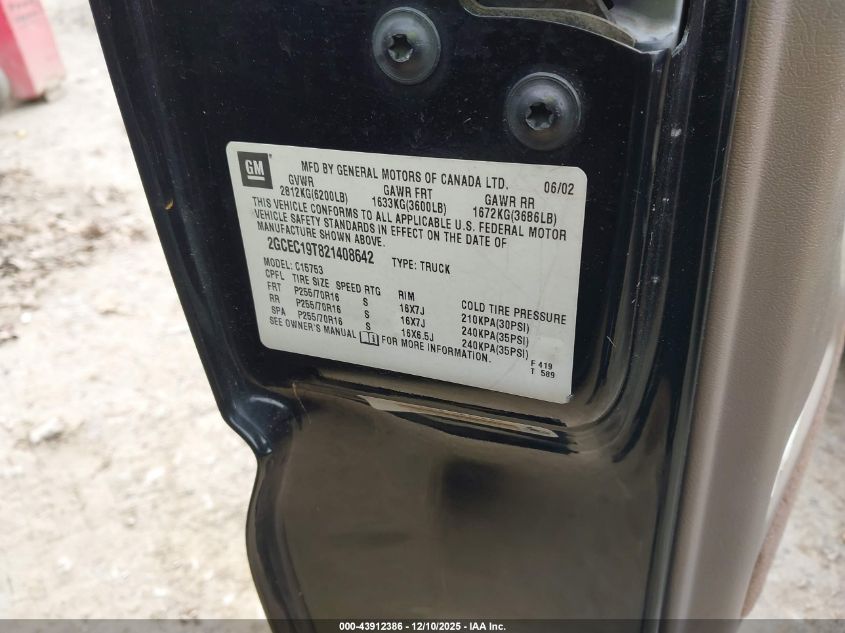 2002 Chevrolet Silverado 1500 Ls VIN: 2GCEC19T821408642 Lot: 43912386