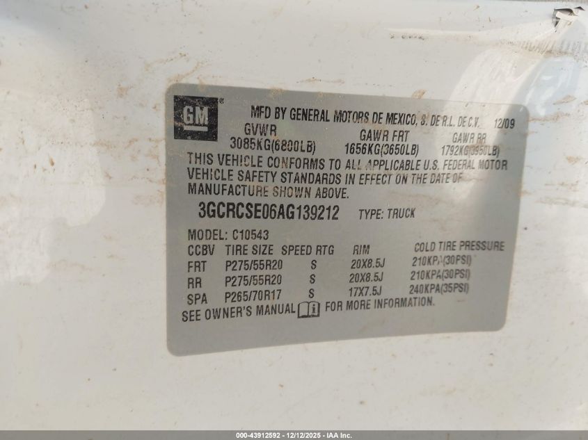 2010 Chevrolet Silverado 1500 Lt VIN: 3GCRCSE06AG139212 Lot: 43912592