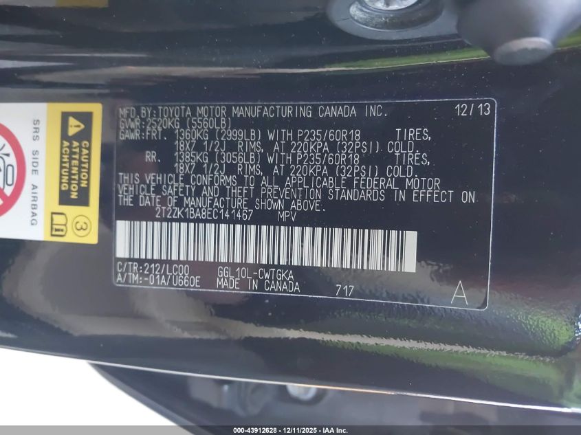 2014 Lexus Rx 350 VIN: 2T2ZK1BA8EC141467 Lot: 43912628