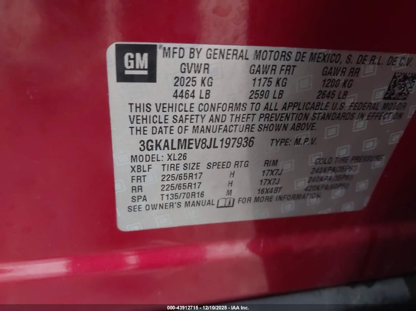 2018 GMC Terrain Sle VIN: 3GKALMEV8JL197936 Lot: 43912715