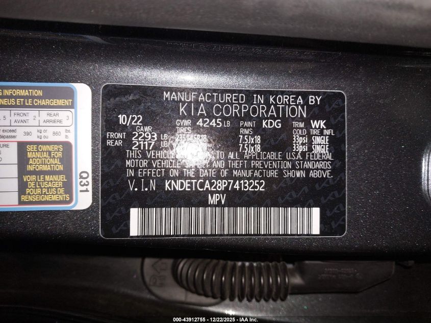 2023 Kia Seltos Sx Turbo VIN: KNDETCA28P7413252 Lot: 43912755