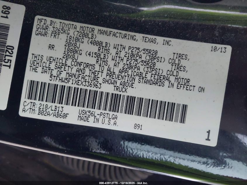 2014 Toyota Tundra Limited 5.7L V8 VIN: 5TFHW5F1XEX336963 Lot: 43912775