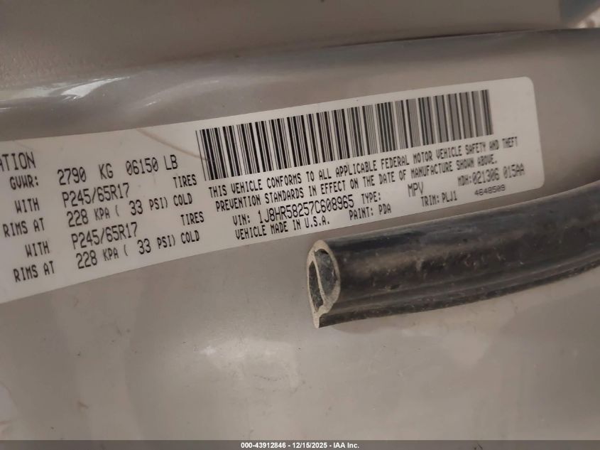 2007 Jeep Grand Cherokee Limited VIN: 1J8HR58257C608965 Lot: 43912846