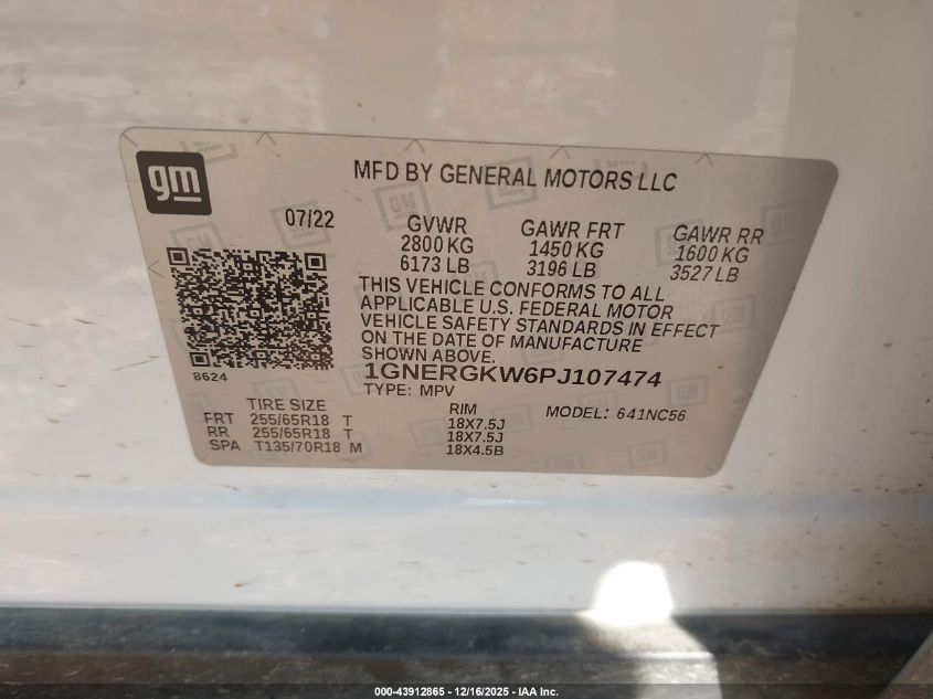 2023 Chevrolet Traverse Fwd Lt Cloth VIN: 1GNERGKW6PJ107474 Lot: 43912865