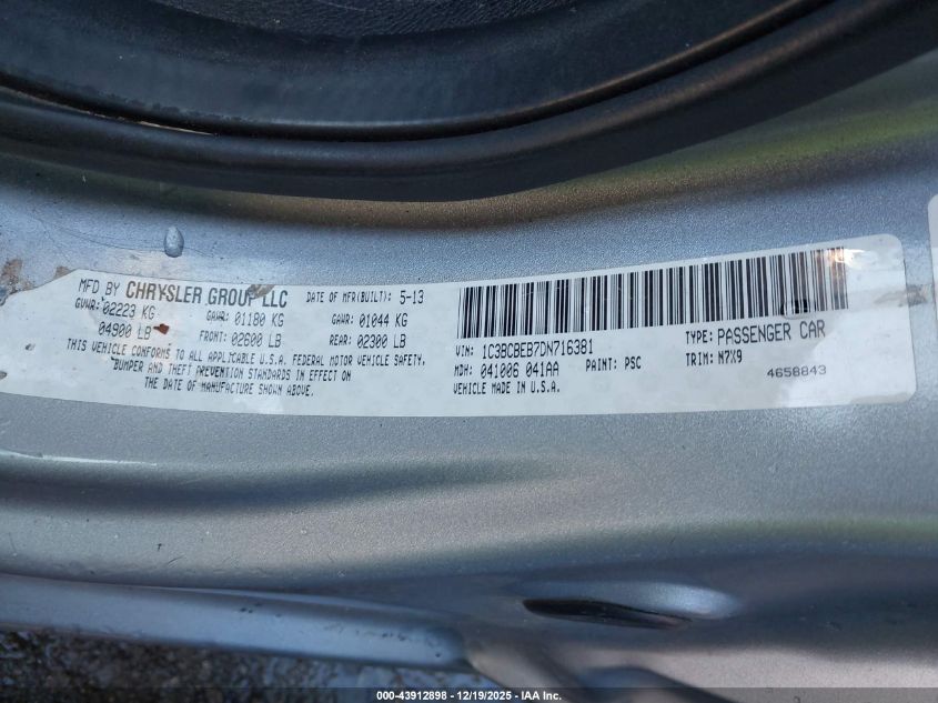 2013 Chrysler 200 Touring VIN: 1C3BCBEB7DN716381 Lot: 43912898