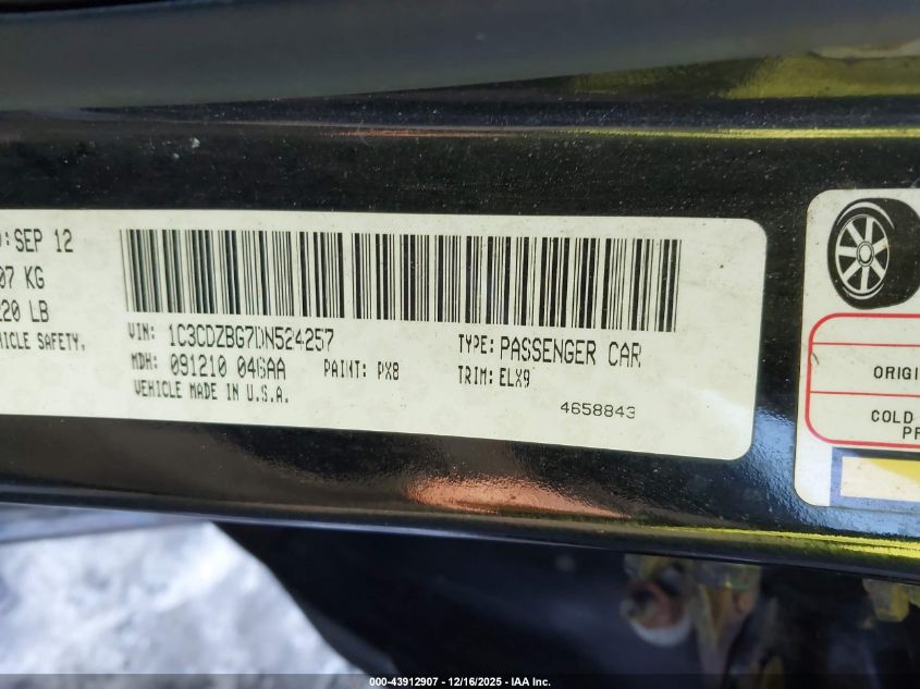 2013 Dodge Avenger R/T VIN: 1C3CDZBG7DN524257 Lot: 43912907