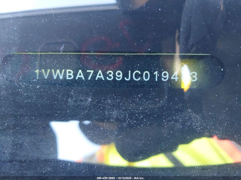 2018 Volkswagen Passat 2.0T Se VIN: 1VWBA7A39JC019473 Lot: 43912985