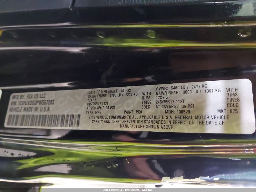 2023 Jeep Wrangler 4-Door Sport S 4X4 VIN: 1C4HJXDG0PW567283 Lot: 43912994