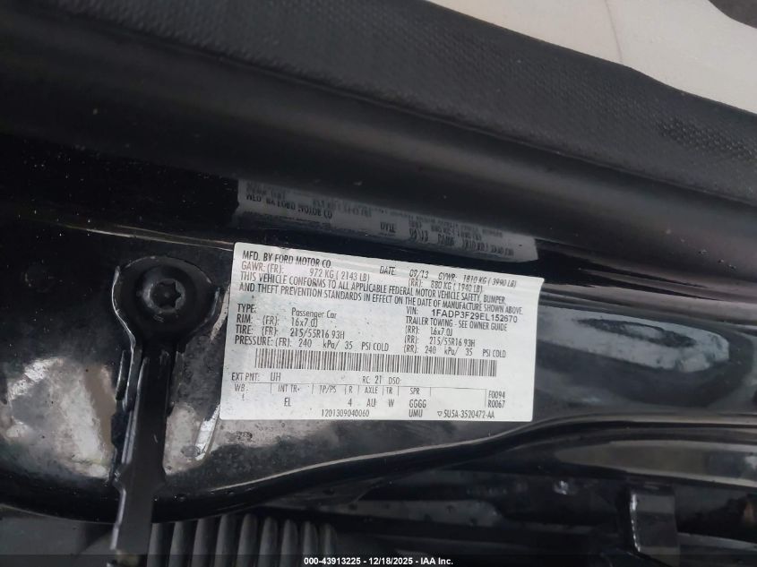 2014 Ford Focus Se VIN: 1FADP3F29EL152670 Lot: 43913225