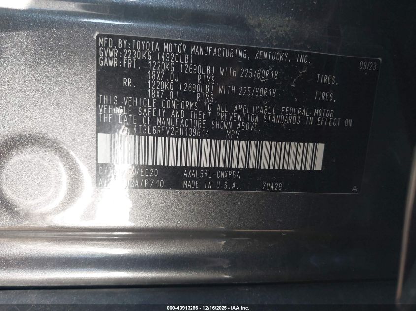 2023 Toyota Rav4 Hybrid Xse VIN: 4T3E6RFV2PU139614 Lot: 43913266