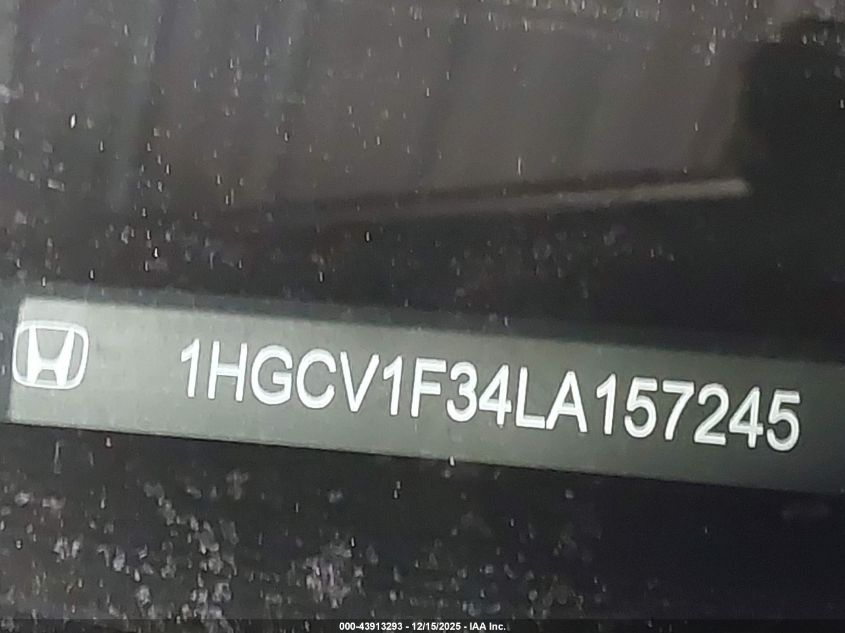 2020 Honda Accord Sport VIN: 1HGCV1F34LA157245 Lot: 43913293