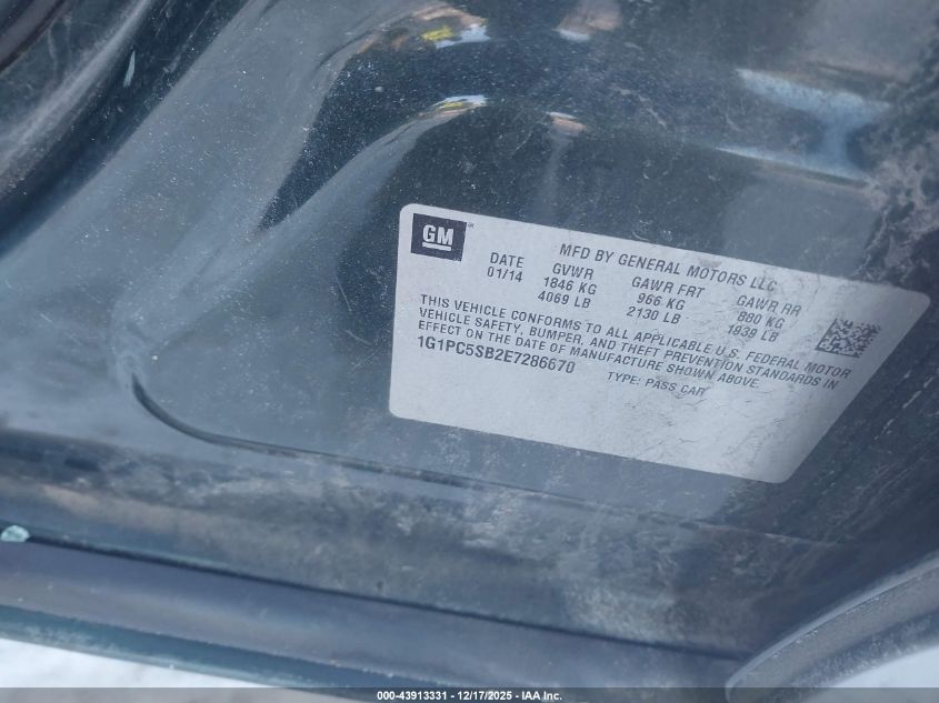 2014 Chevrolet Cruze 1Lt Auto VIN: 1G1PC5SB2E7286670 Lot: 43913331