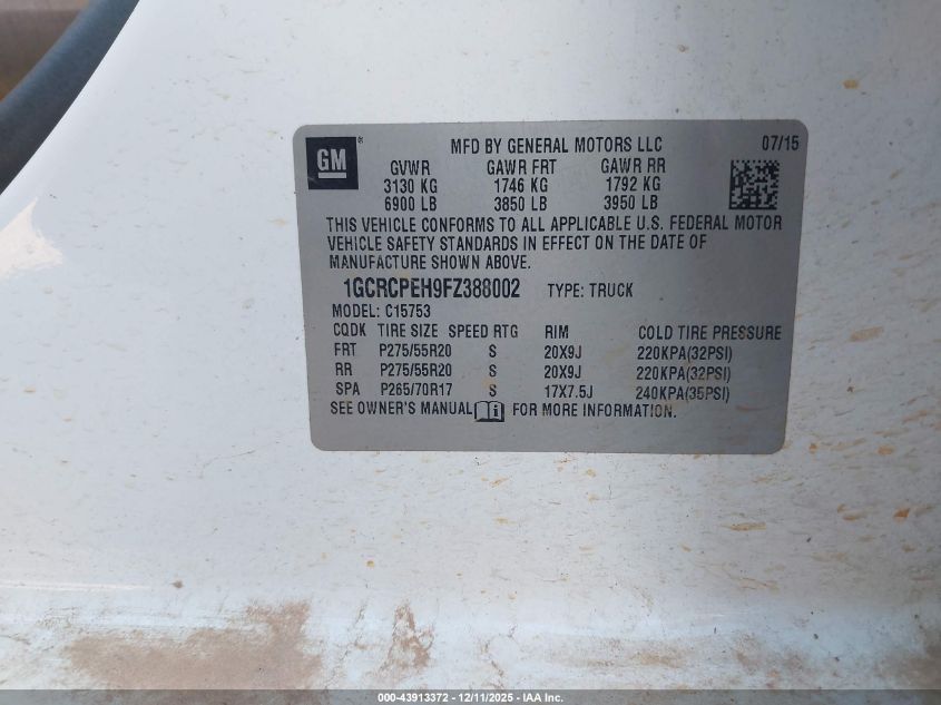 2015 Chevrolet Silverado 1500 Ls VIN: 1GCRCPEH9FZ388002 Lot: 43913372