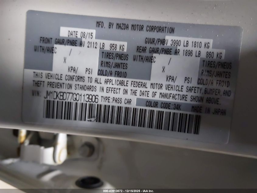2016 Mazda Cx-3 Grand Touring VIN: JM1DKBD77G0113906 Lot: 43913572
