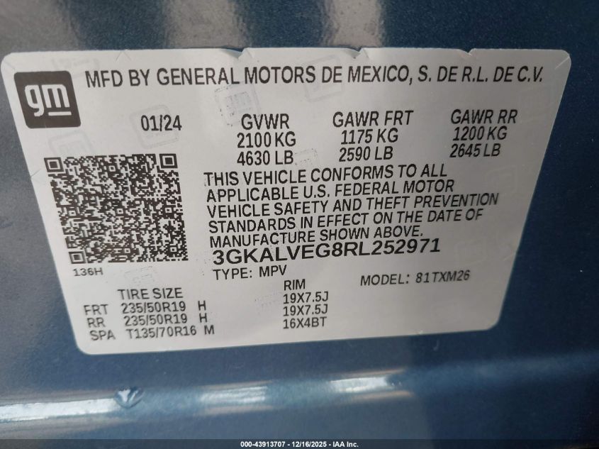 2024 GMC Terrain Awd Slt VIN: 3GKALVEG8RL252971 Lot: 43913707
