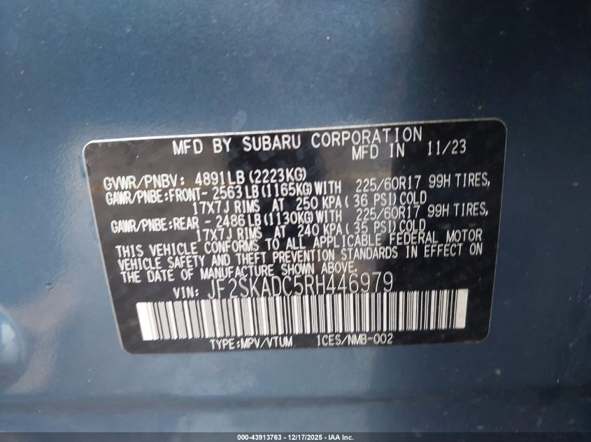 2024 Subaru Forester Premium VIN: JF2SKADC5RH446979 Lot: 43913763