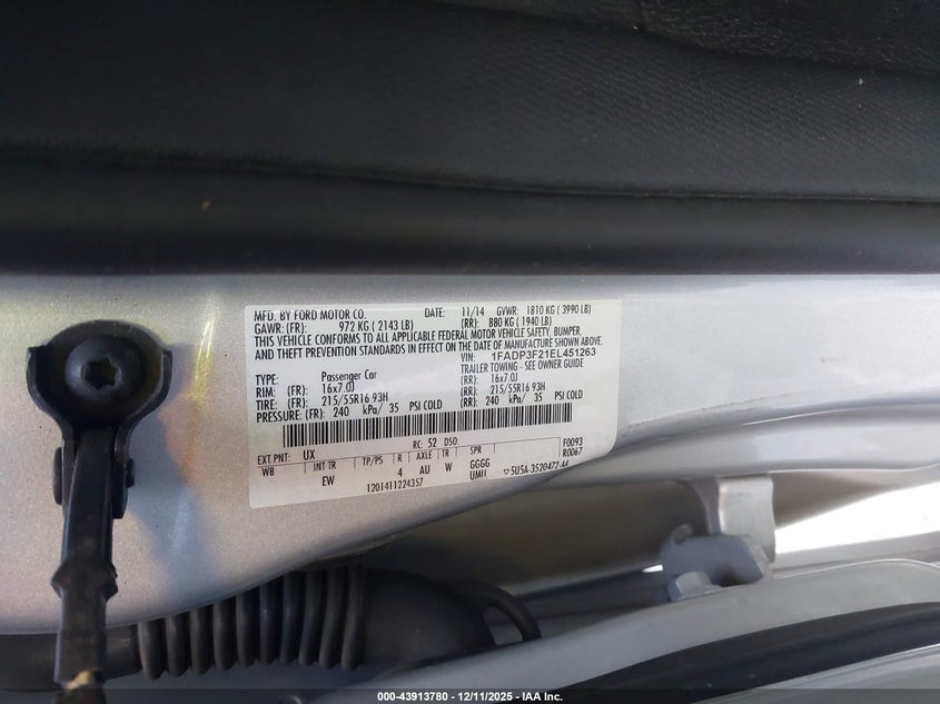2014 Ford Focus 4D VIN: 01FADT3F21EL51263 Lot: 43913780