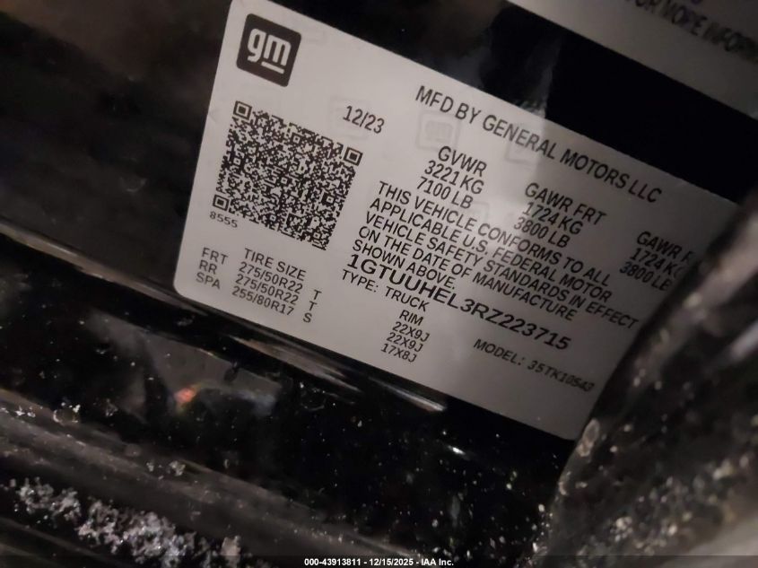 2024 GMC Sierra 1500 4Wd Short Box Denali Ultimate VIN: 1GTUUHEL3RZ223715 Lot: 43913811