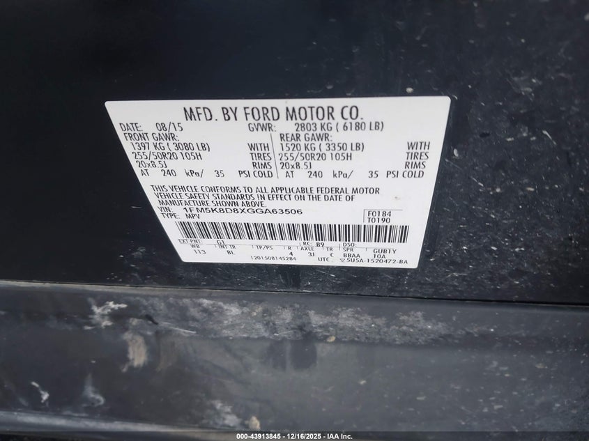 1FM5K8D8XGGA63506 2016 FORD EXPLORER photo no. 9