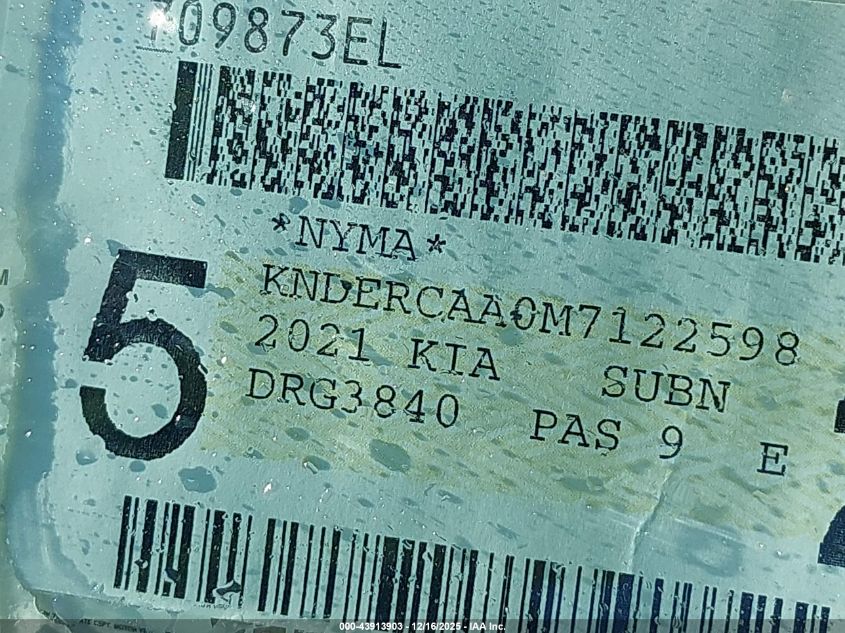 2021 Kia Seltos Ex VIN: KNDERCAA0M7122598 Lot: 43913903