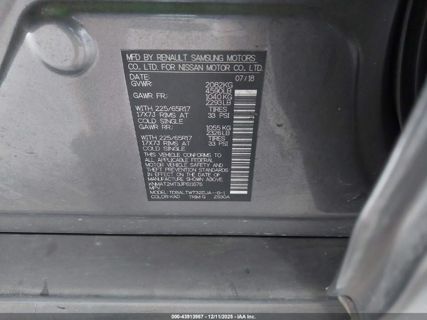 2018 Nissan Rogue Sv VIN: KNMAT2MT3JP611676 Lot: 43913987