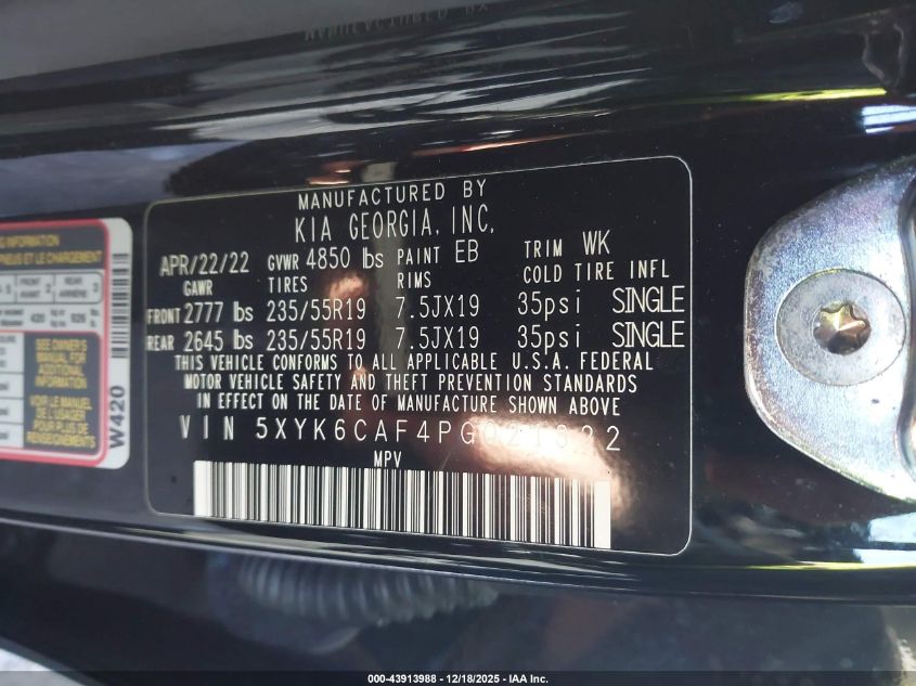 2023 Kia Sportage X-Line VIN: 5XYK6CAF4PG021322 Lot: 43913988