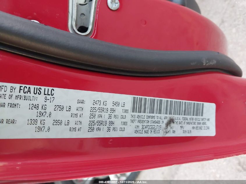 2018 Dodge Journey Crossroad VIN: 3C4PDCGG2JT156746 Lot: 43913997