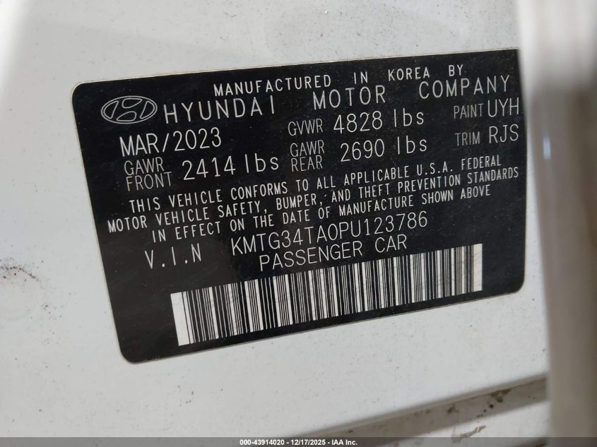 2023 Genesis G70 2.0T Awd VIN: KMTG34TA0PU123786 Lot: 43914020