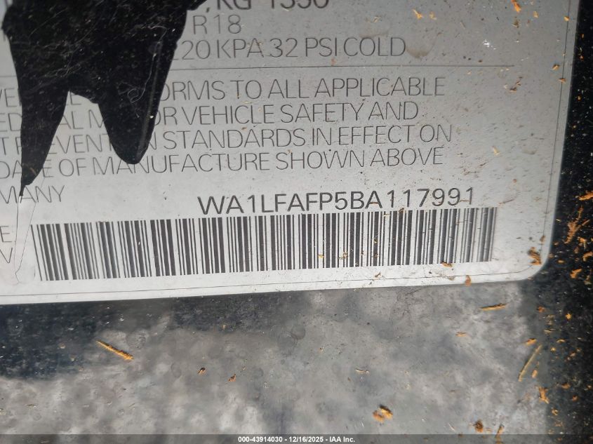 2011 Audi Q5 2.0T Premium VIN: WA1LFAFP5BA117991 Lot: 43914030