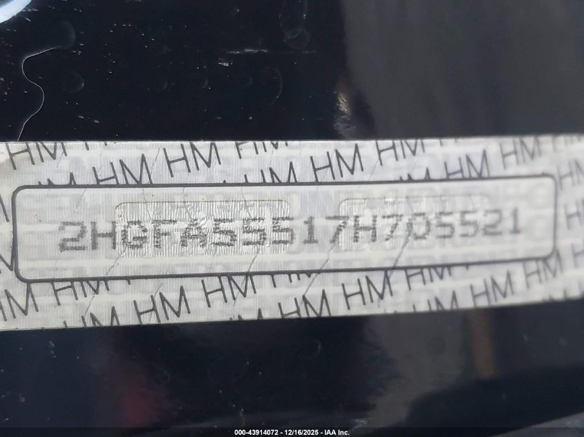 2007 Honda Civic Si VIN: 2HGFA55517H705521 Lot: 43914072