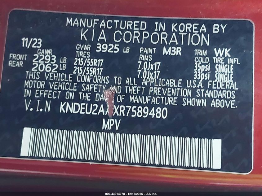2024 Kia Seltos S VIN: KNDEU2AAXR7589480 Lot: 43914078