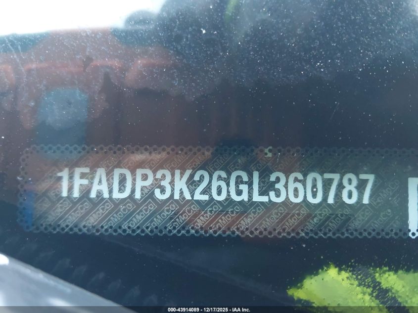 2016 Ford Focus Se VIN: 1FADP3K26GL360787 Lot: 43914089