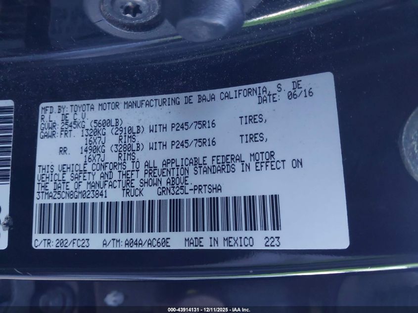 2016 Toyota Tacoma Sr5 V6 VIN: 3TMAZ5CN8GM023841 Lot: 43914131