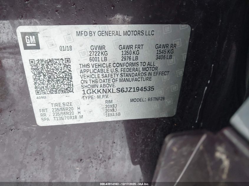 2018 GMC Acadia Denali VIN: 1GKKNXLS6JZ194535 Lot: 43914163